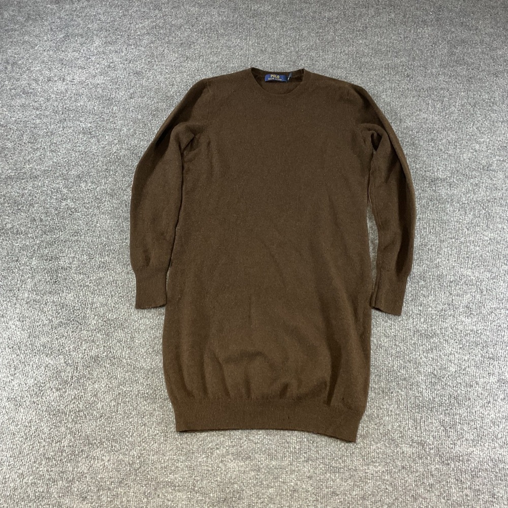 Polo Ralph Lauren Brown Merino Wool Suede Elbow Patch Sweater Dress Womens M